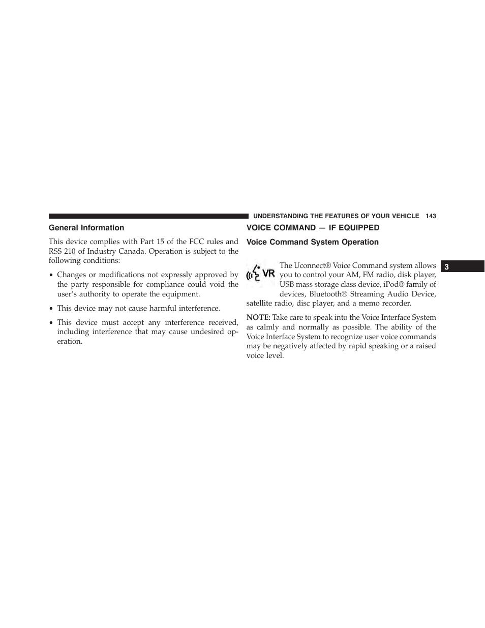 General information, Voice command — if equipped, Voice command system operation | Dodge 2014 Challenger_SRT - Owner Manual User Manual | Page 144 / 529