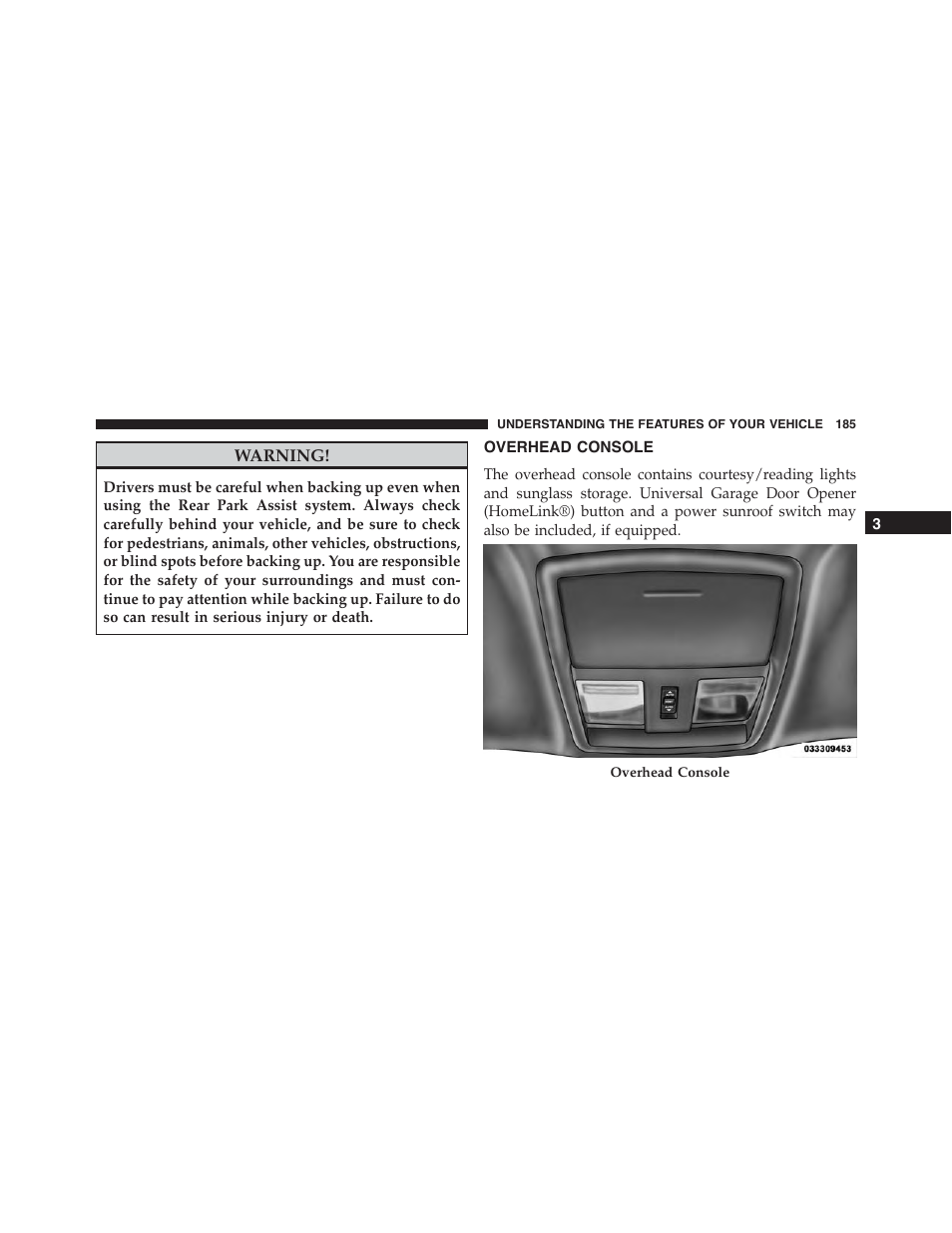 Overhead console | Dodge 2014 Challenger_SRT - Owner Manual User Manual | Page 186 / 529