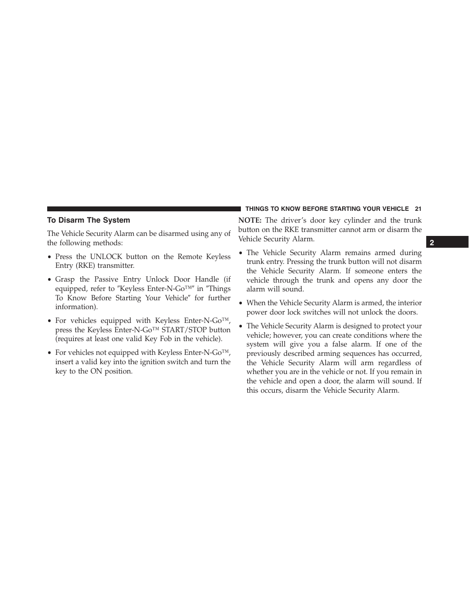To disarm the system | Dodge 2014 Challenger_SRT - Owner Manual User Manual | Page 22 / 529