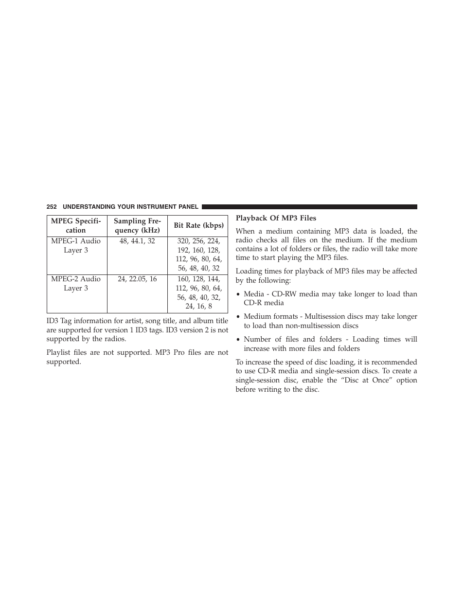 Playback of mp3 files | Dodge 2014 Challenger_SRT - Owner Manual User Manual | Page 253 / 529