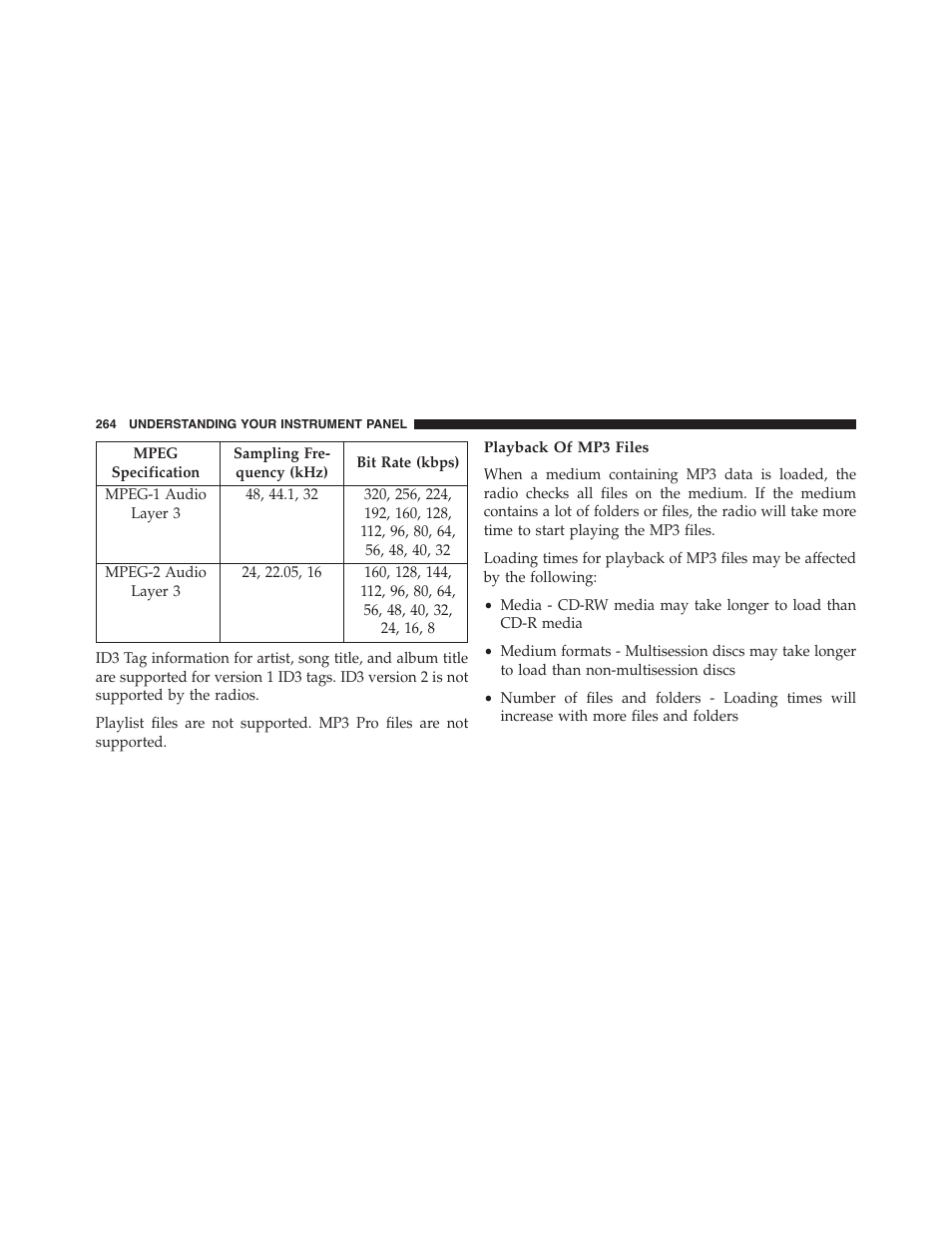 Playback of mp3 files | Dodge 2014 Challenger_SRT - Owner Manual User Manual | Page 265 / 529