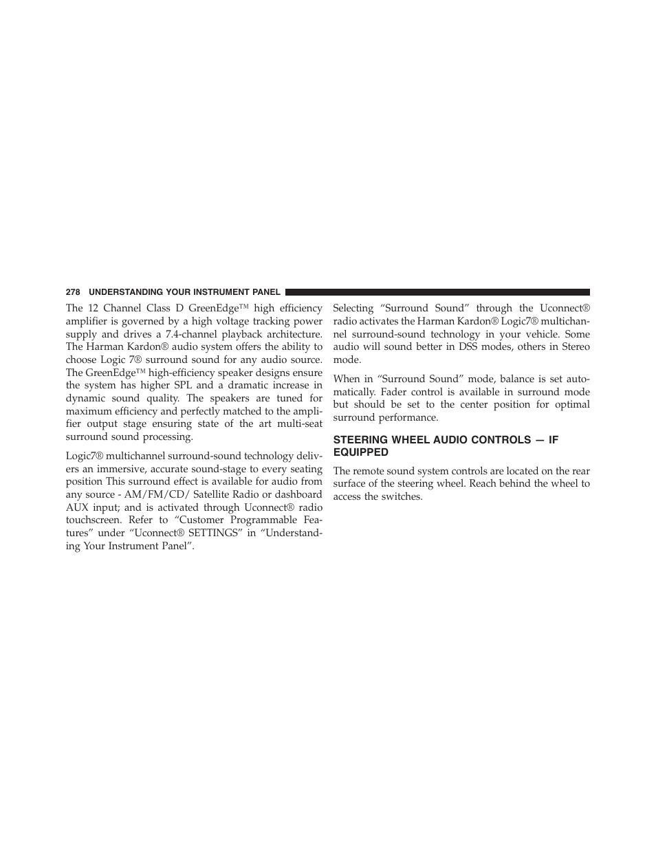 Steering wheel audio controls — if equipped, Steering wheel audio controls — if, Equipped | Dodge 2014 Challenger_SRT - Owner Manual User Manual | Page 279 / 529
