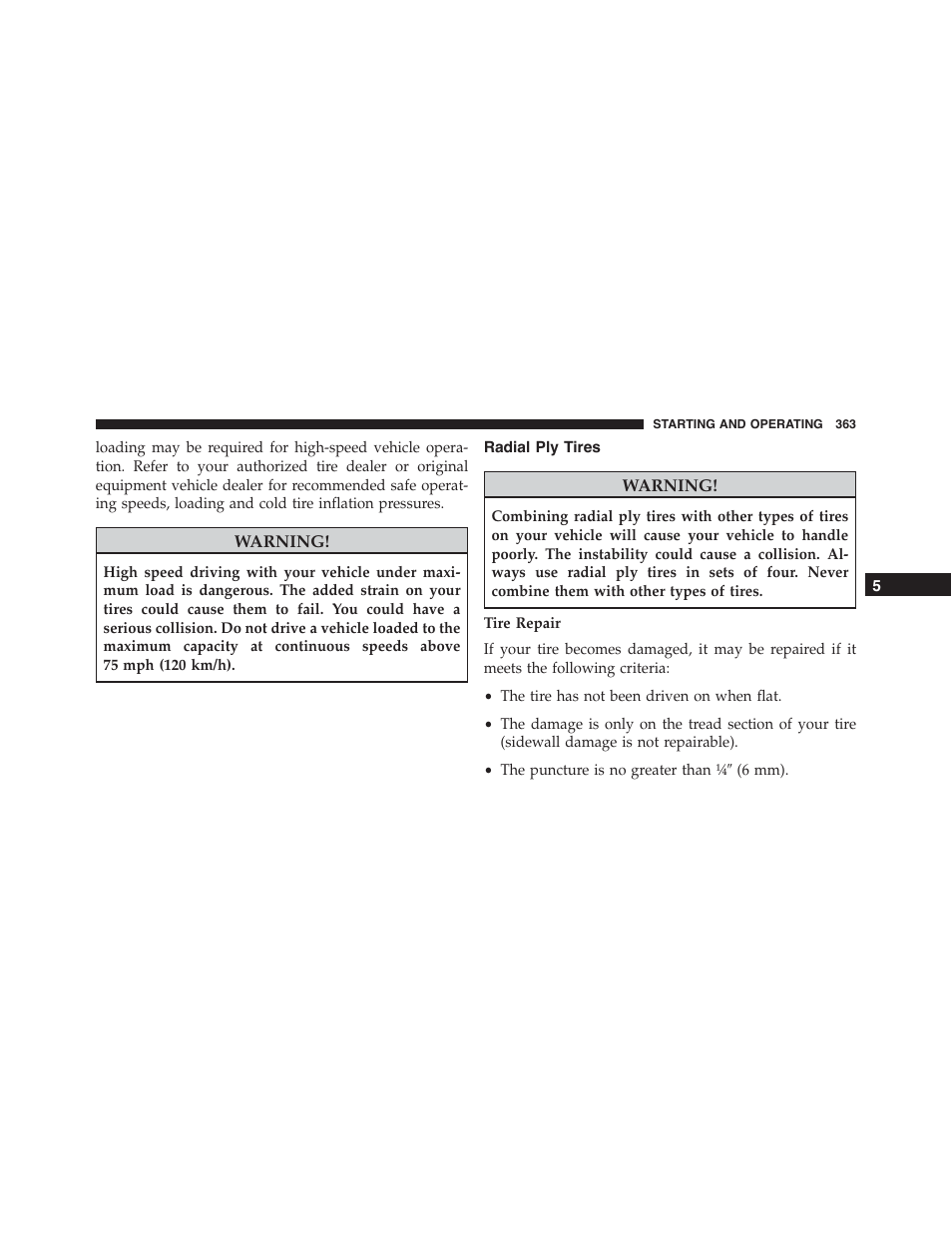 Radial ply tires | Dodge 2014 Challenger_SRT - Owner Manual User Manual | Page 364 / 529