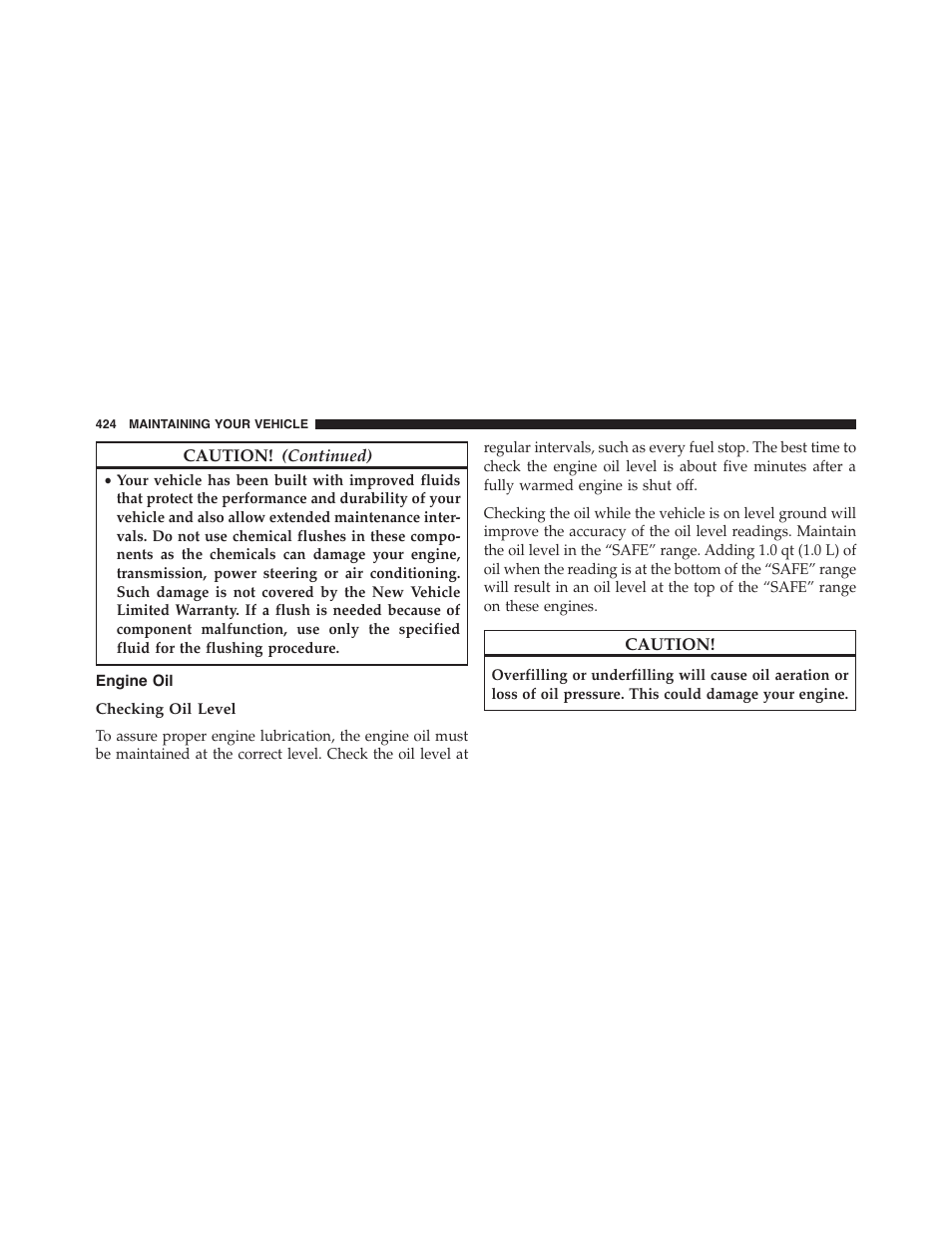 Engine oil, Checking oil level | Dodge 2014 Challenger_SRT - Owner Manual User Manual | Page 425 / 529