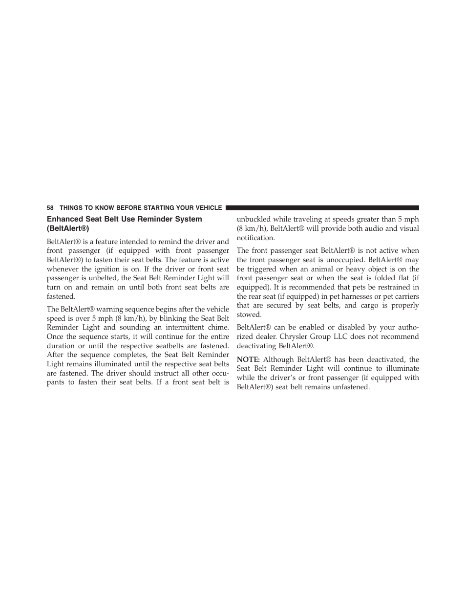 Enhanced seat belt use reminder system, Beltalert®) | Dodge 2014 Challenger_SRT - Owner Manual User Manual | Page 59 / 529