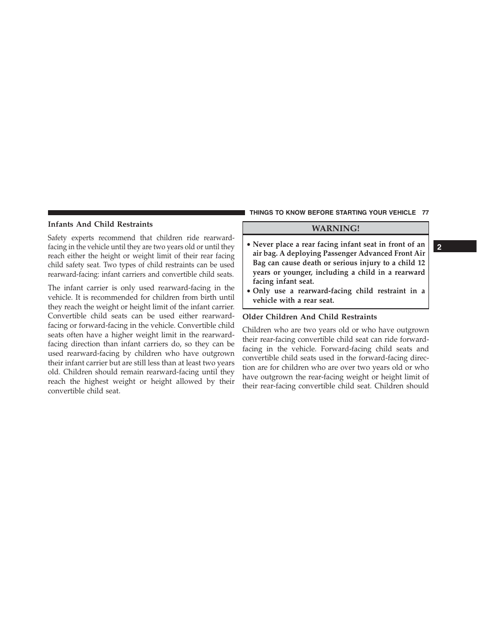 Infants and child restraints, Older children and child restraints | Dodge 2014 Challenger_SRT - Owner Manual User Manual | Page 78 / 529