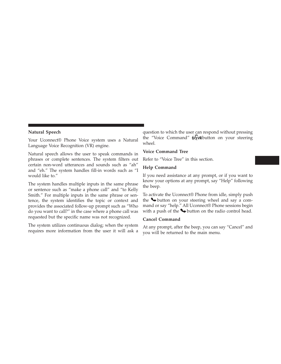 Natural speech, Voice command tree, Help command | Cancel command | Dodge 2014 Charger - Owner Manual User Manual | Page 129 / 635