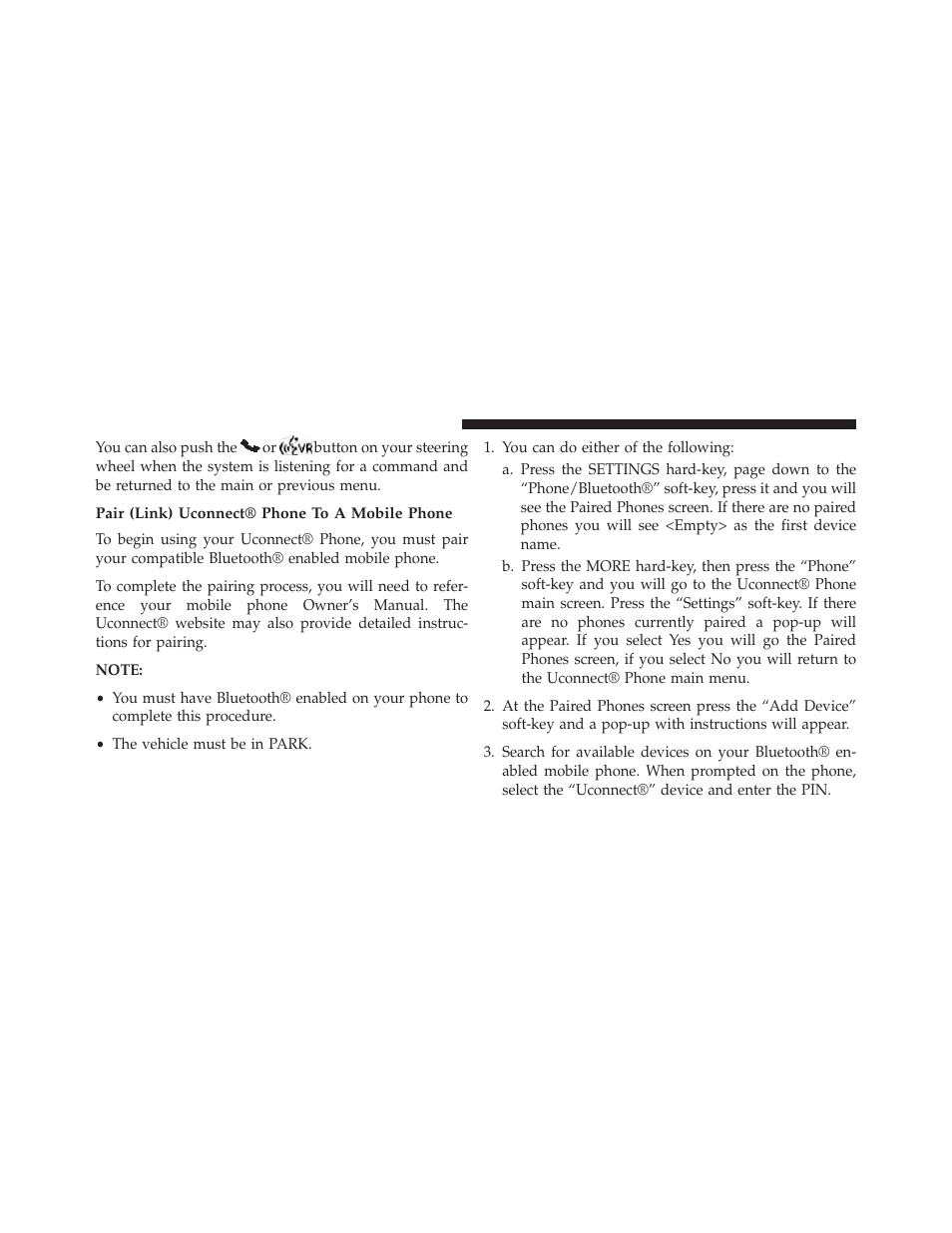 Pair (link) uconnect® phone to a mobile phone | Dodge 2014 Charger - Owner Manual User Manual | Page 130 / 635