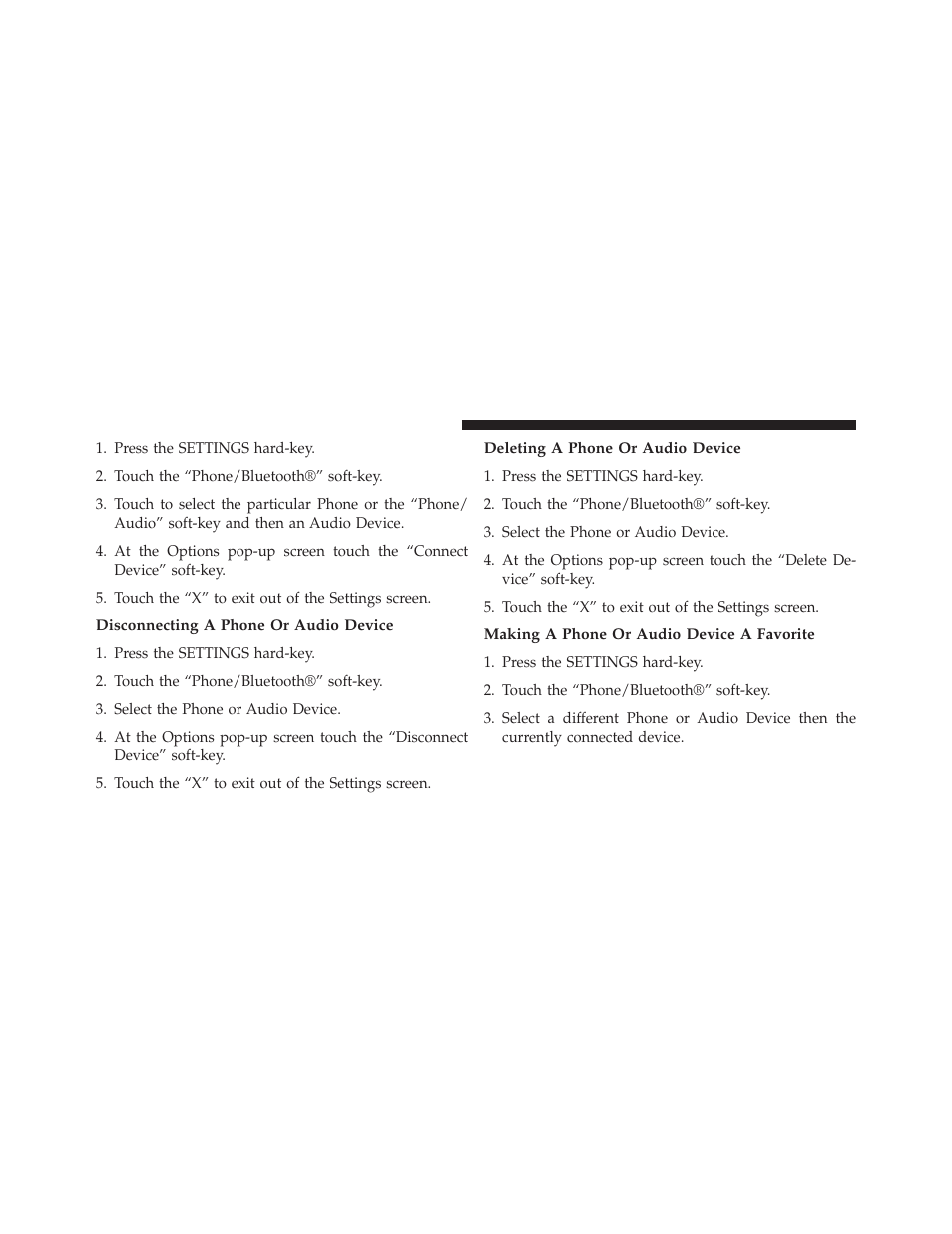 Disconnecting a phone or audio device, Deleting a phone or audio device, Making a phone or audio device a favorite | Dodge 2014 Charger - Owner Manual User Manual | Page 132 / 635