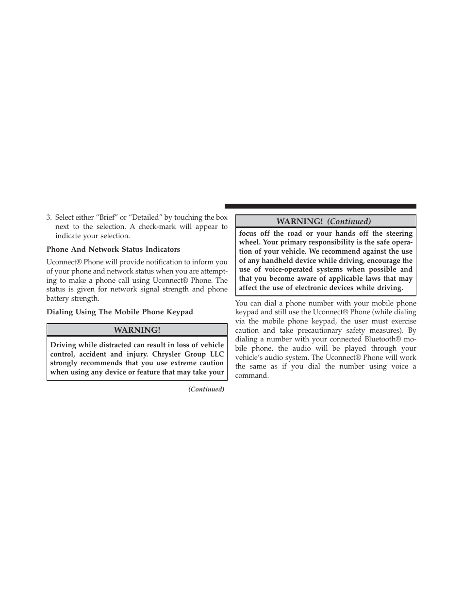 Phone and network status indicators, Dialing using the mobile phone keypad | Dodge 2014 Charger - Owner Manual User Manual | Page 142 / 635