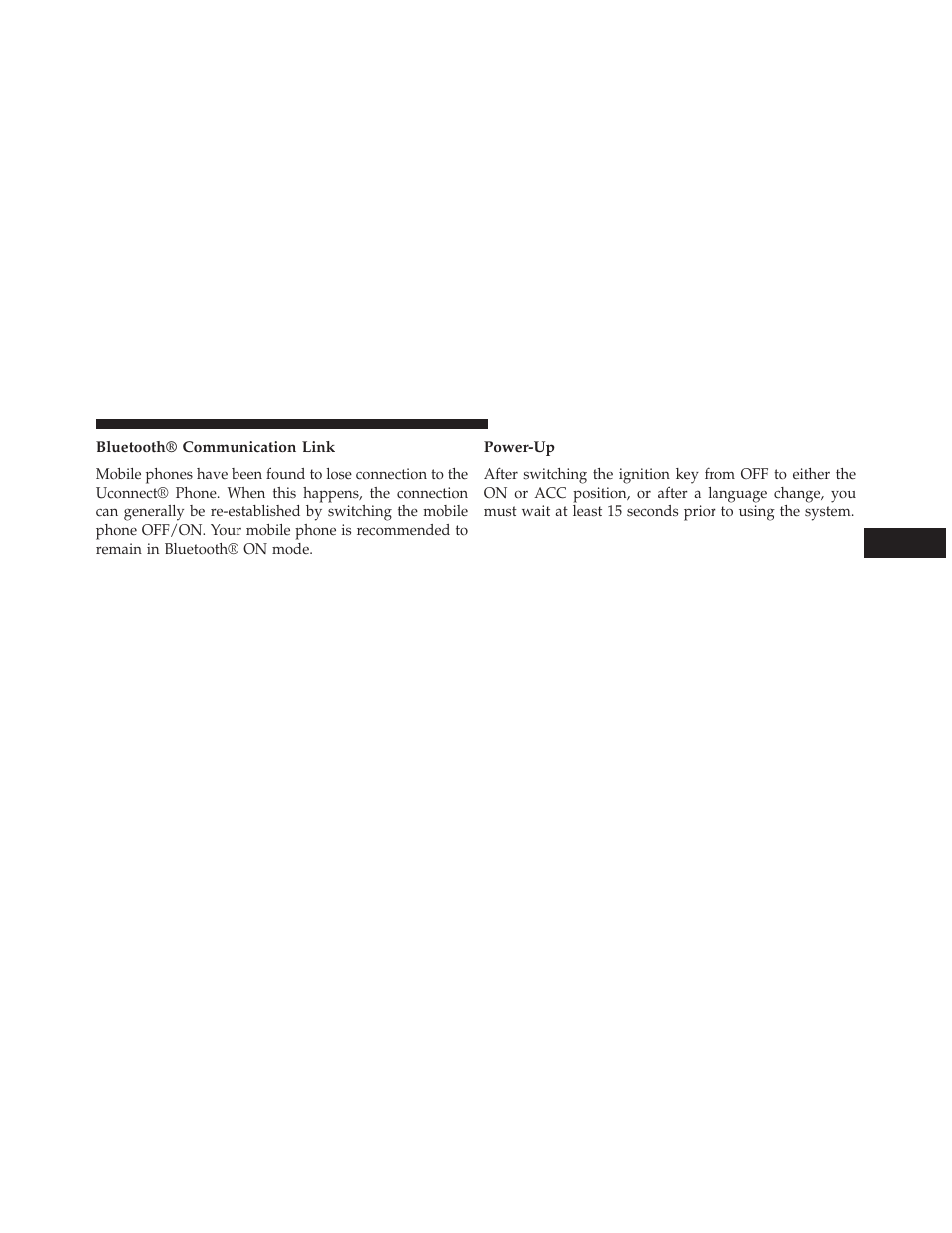 Bluetooth® communication link, Power-up | Dodge 2014 Charger - Owner Manual User Manual | Page 179 / 635