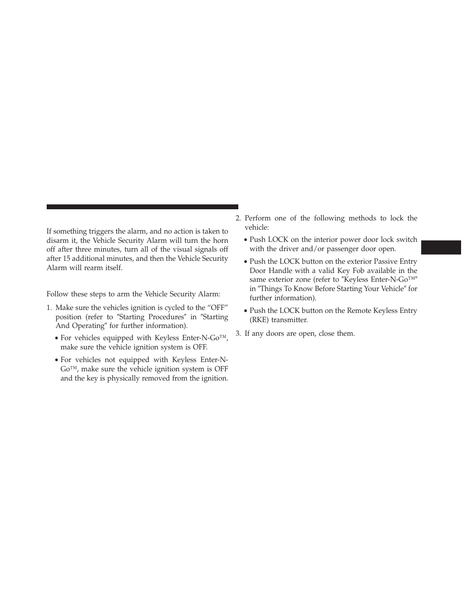 Rearming of the system, To arm the system | Dodge 2014 Charger - Owner Manual User Manual | Page 21 / 635