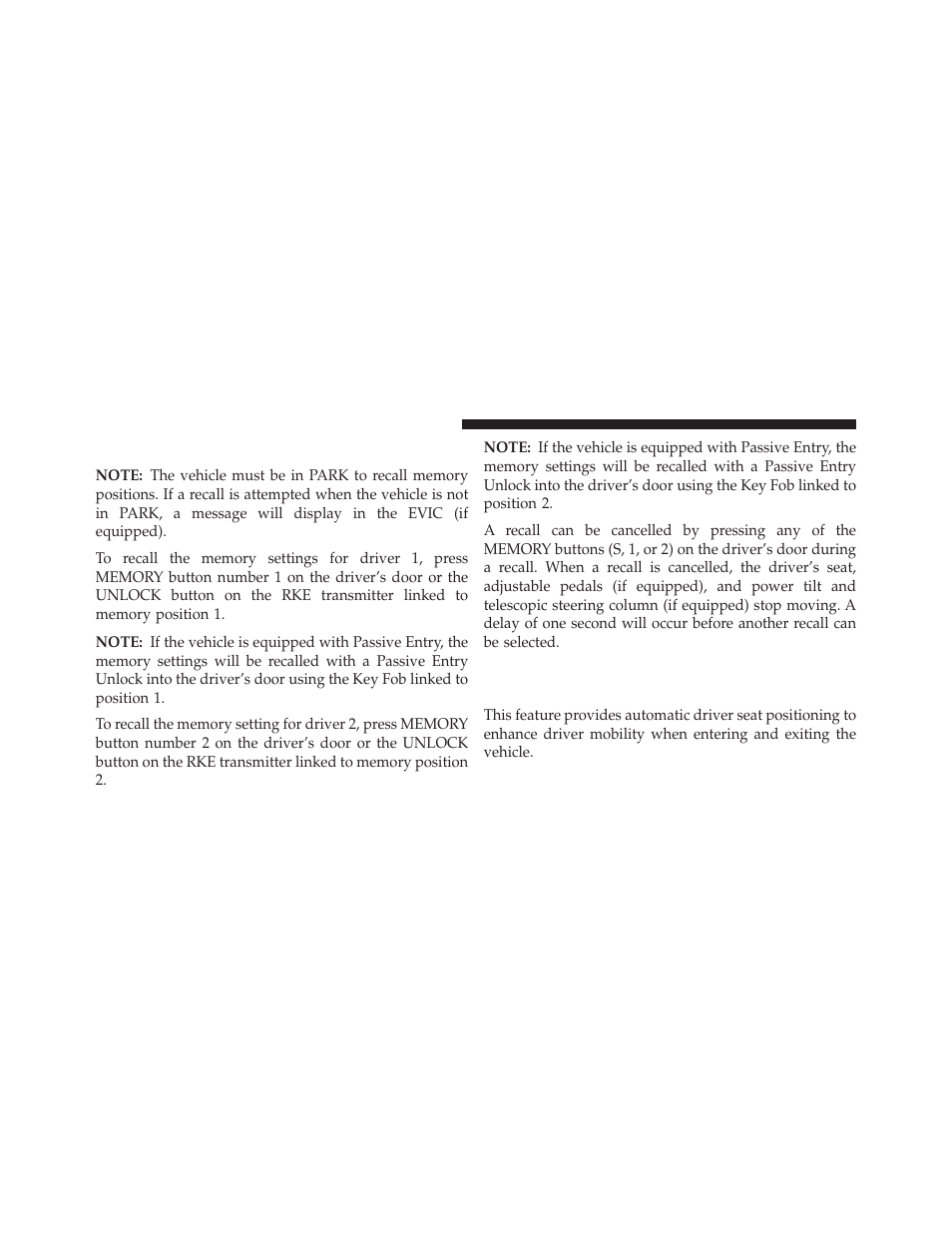 Memory position recall, Easy entry/exit seat (available with memory, Seat only) | Dodge 2014 Charger - Owner Manual User Manual | Page 216 / 635
