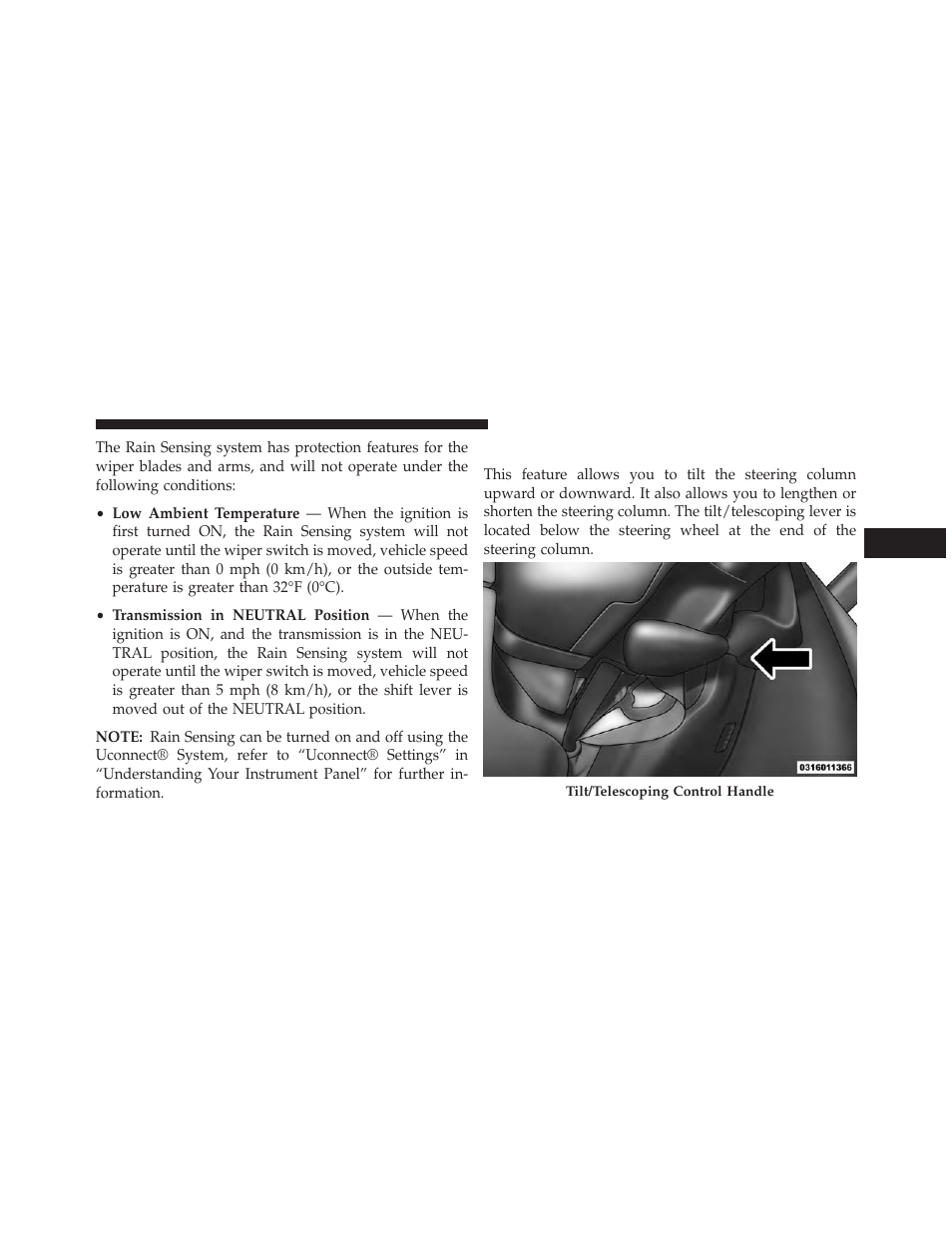 Tilt/telescoping steering column | Dodge 2014 Charger - Owner Manual User Manual | Page 233 / 635