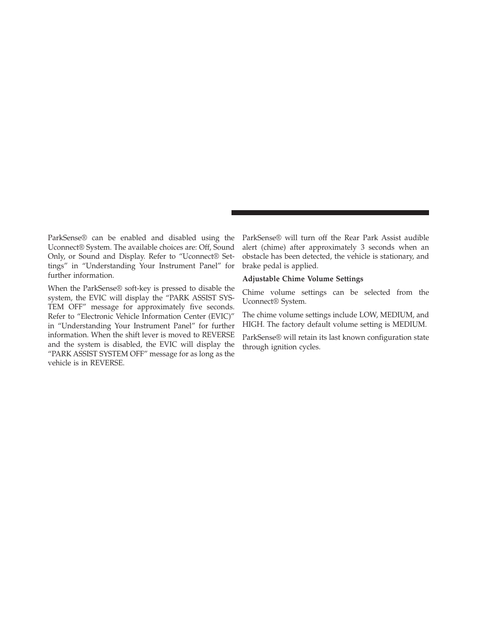 Enabling and disabling parksense, Rear park assist audible alerts | Dodge 2014 Charger - Owner Manual User Manual | Page 276 / 635