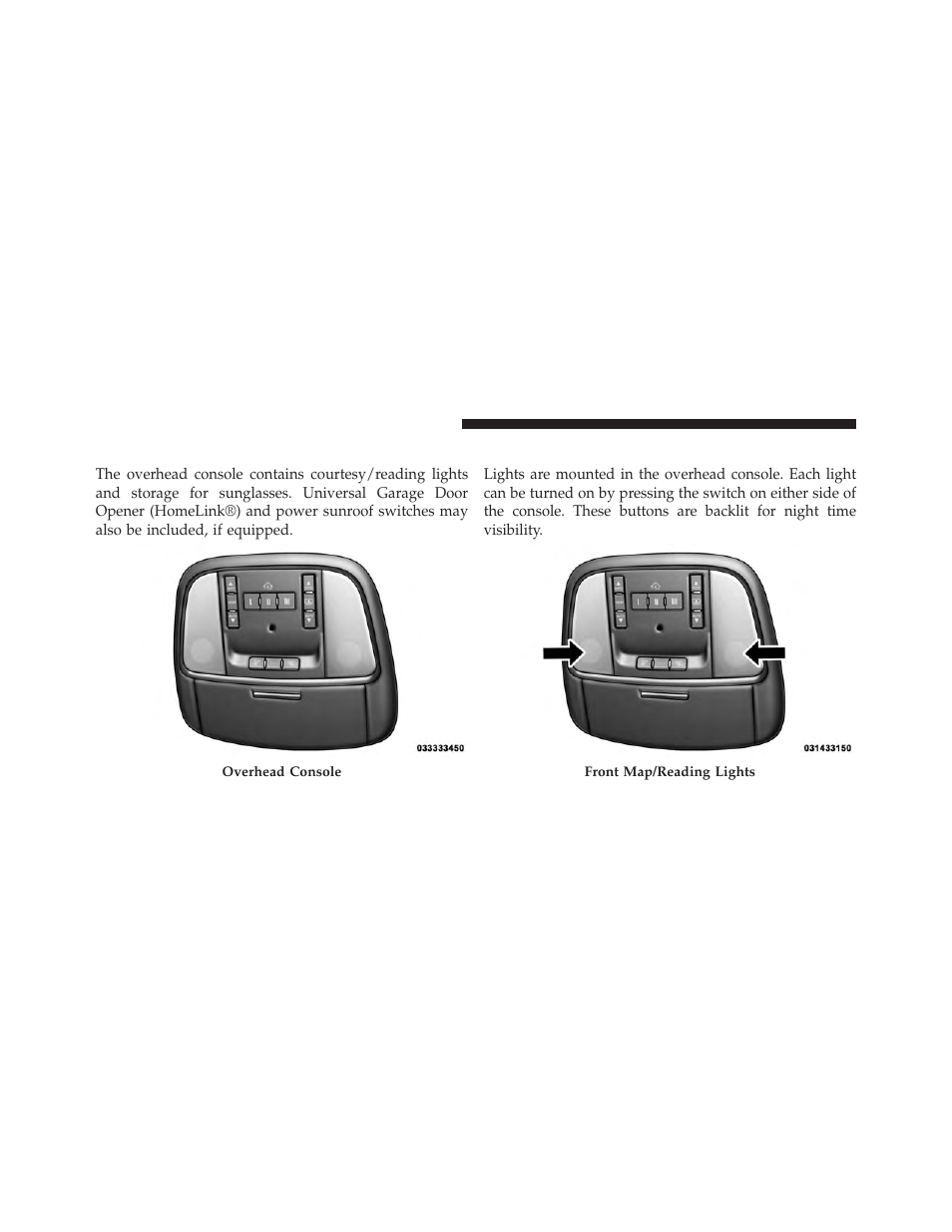 Overhead console, Front map/reading lights — if equipped | Dodge 2014 Charger - Owner Manual User Manual | Page 282 / 635