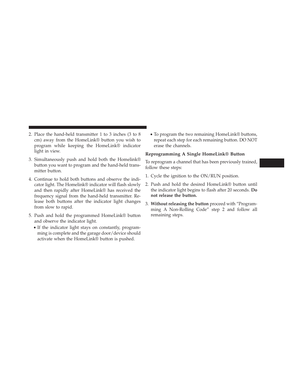 Reprogramming a single homelink® button | Dodge 2014 Charger - Owner Manual User Manual | Page 289 / 635