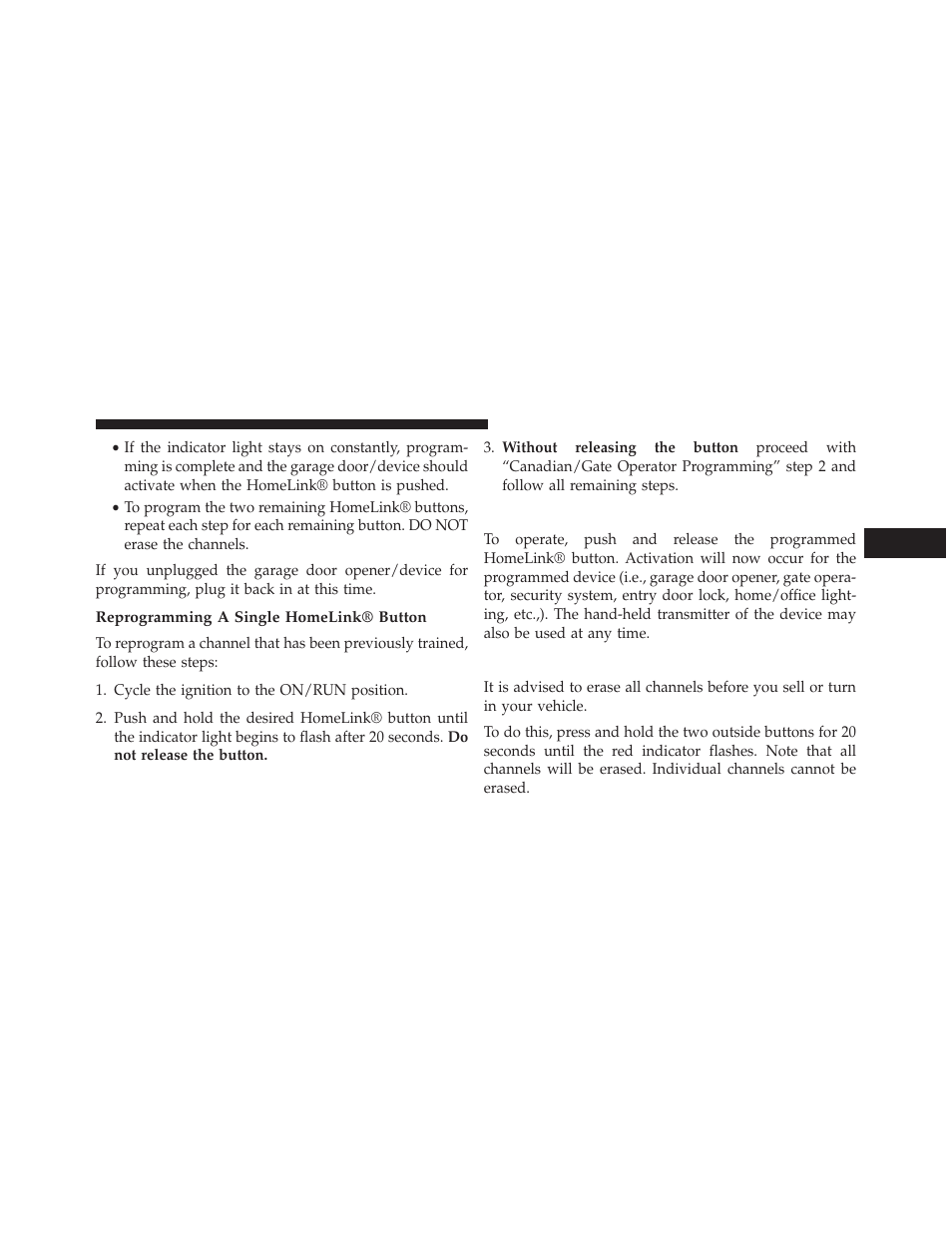 Reprogramming a single homelink® button, Using homelink, Security | Dodge 2014 Charger - Owner Manual User Manual | Page 291 / 635