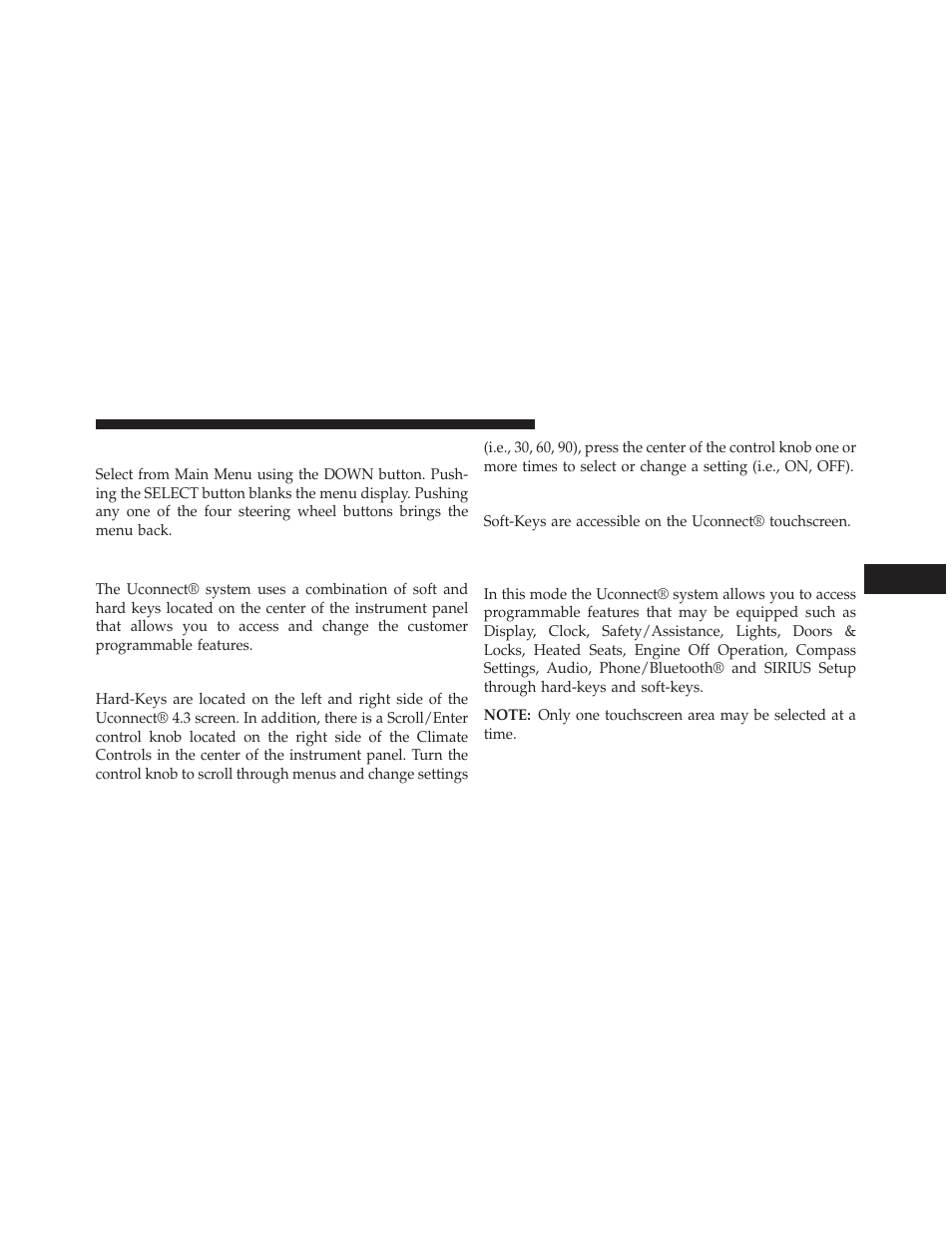 Turn menu off, Uconnect® settings, Hard-keys | Soft-keys, Customer programmable features — uconnect, 3 settings | Dodge 2014 Charger - Owner Manual User Manual | Page 341 / 635