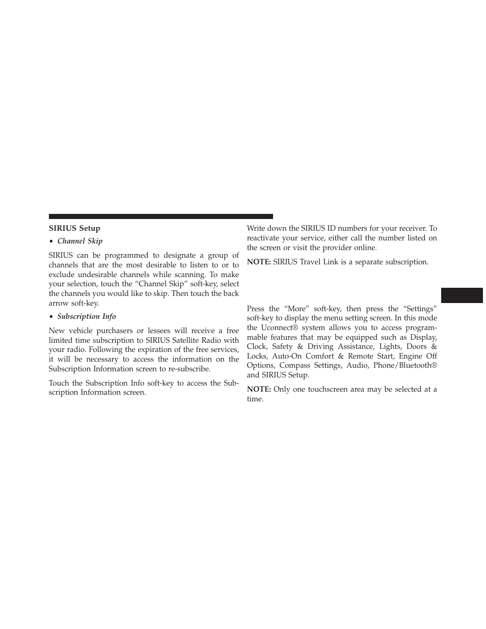 Sirius setup, Customer programmable features — uconnect, 4 settings | Dodge 2014 Charger - Owner Manual User Manual | Page 355 / 635