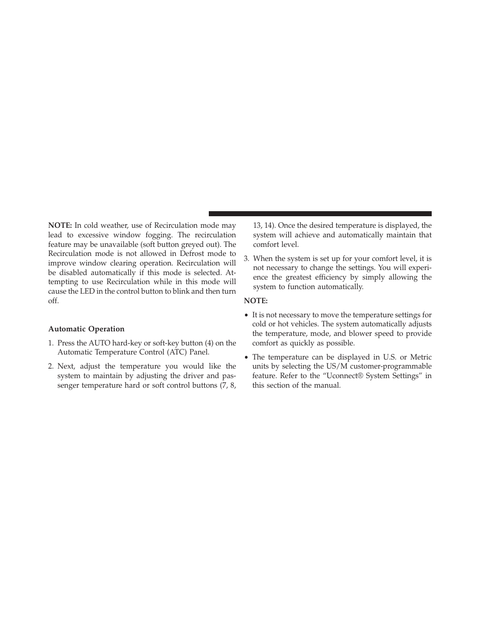 Automatic temperature control (atc), Automatic operation | Dodge 2014 Charger - Owner Manual User Manual | Page 384 / 635