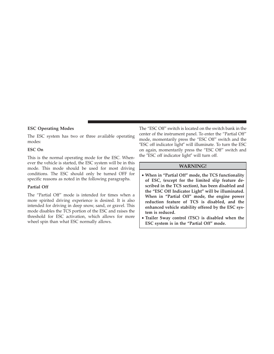 Esc operating modes | Dodge 2014 Charger - Owner Manual User Manual | Page 436 / 635