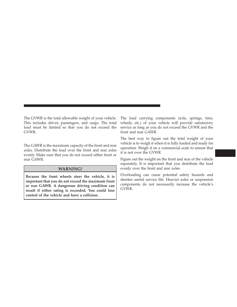 Gross vehicle weight rating (gvwr), Gross axle weight rating (gawr), Overloading | Dodge 2014 Charger - Owner Manual User Manual | Page 491 / 635