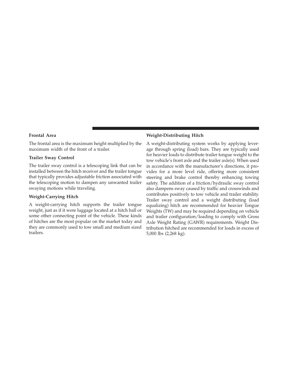 Frontal area, Trailer sway control, Weight-carrying hitch | Weight-distributing hitch | Dodge 2014 Charger - Owner Manual User Manual | Page 494 / 635