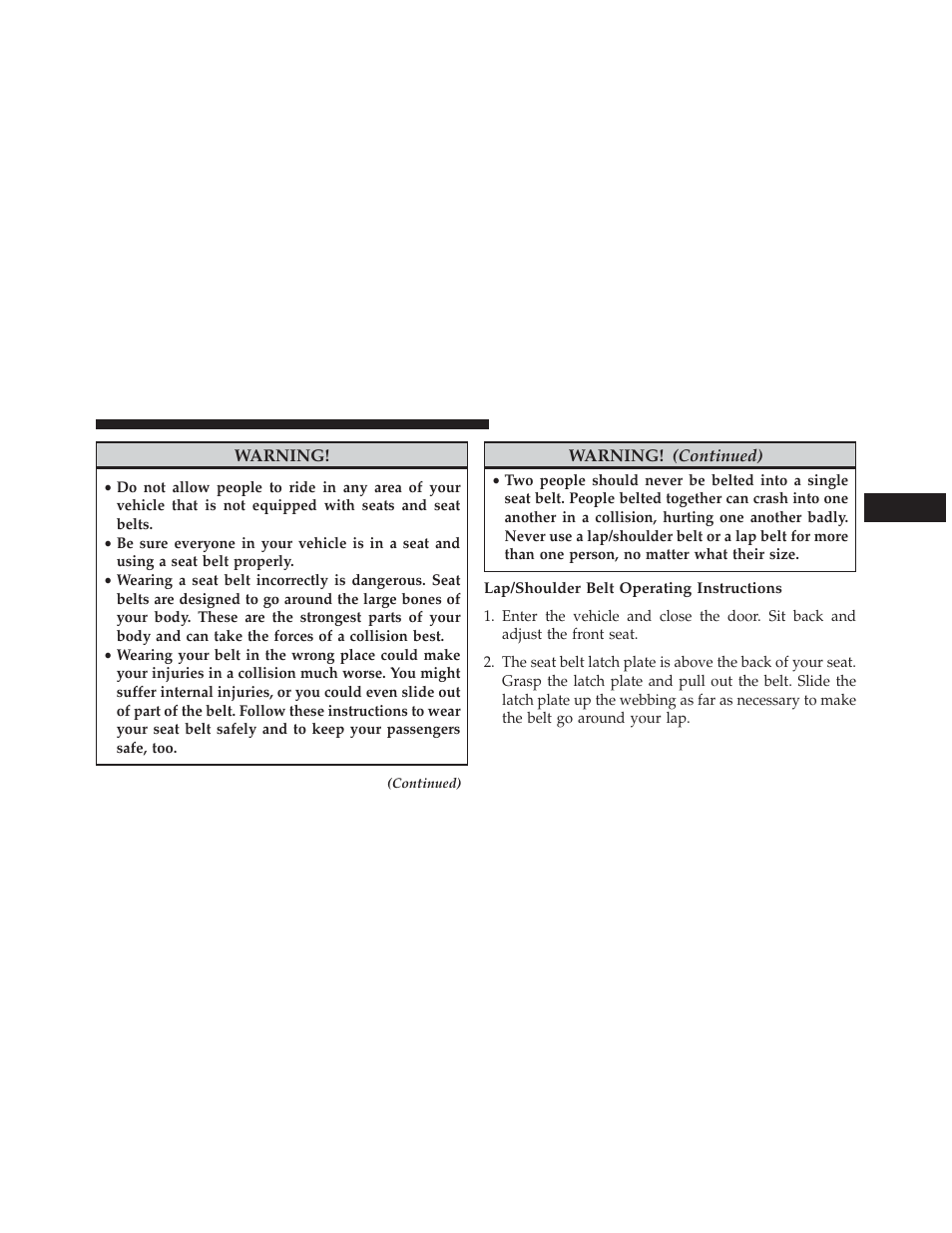 Lap/shoulder belt operating instructions | Dodge 2014 Charger - Owner Manual User Manual | Page 51 / 635