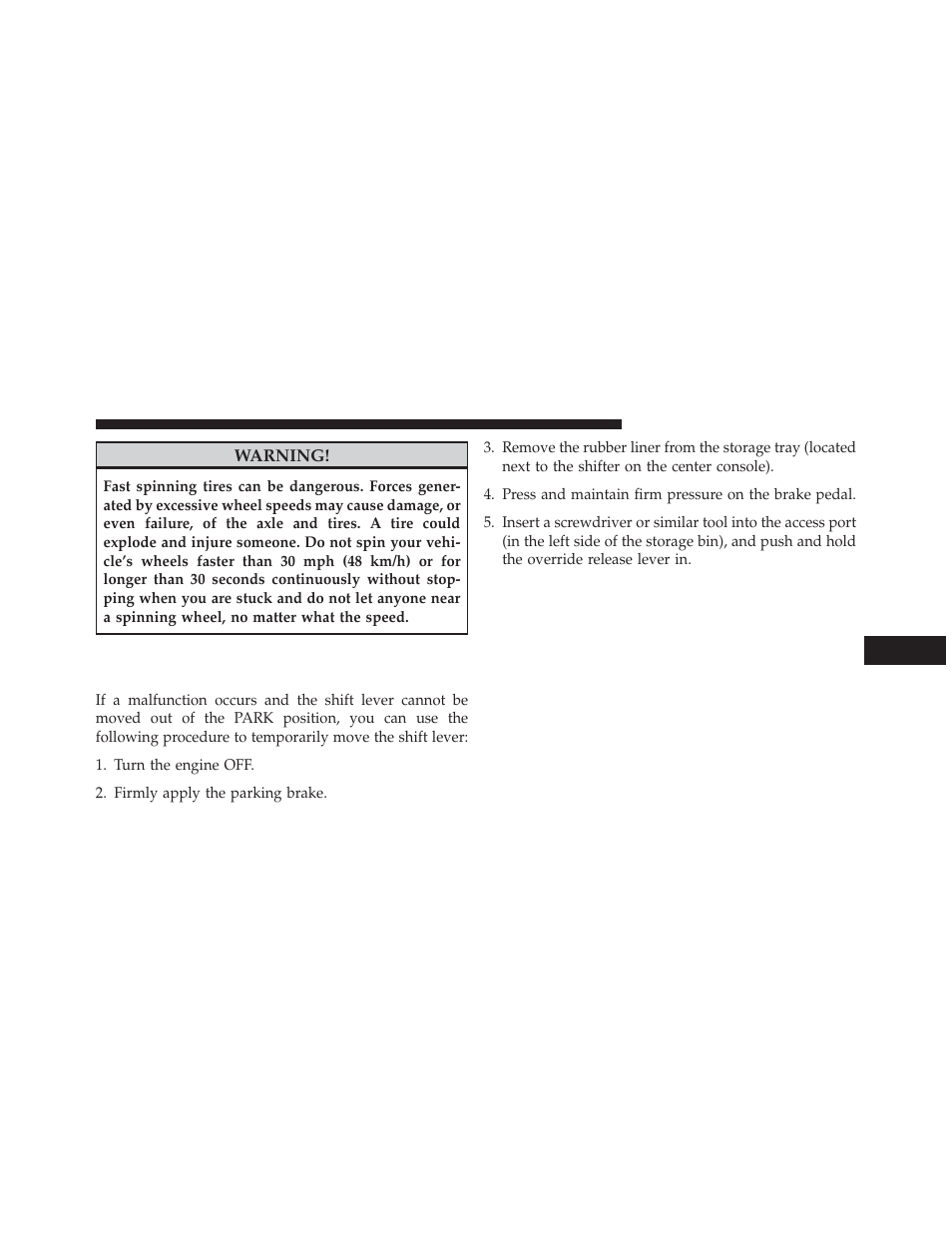 Shift lever override — 5 speed transmission, Shift lever override — 5 speed, Transmission | Dodge 2014 Charger - Owner Manual User Manual | Page 525 / 635