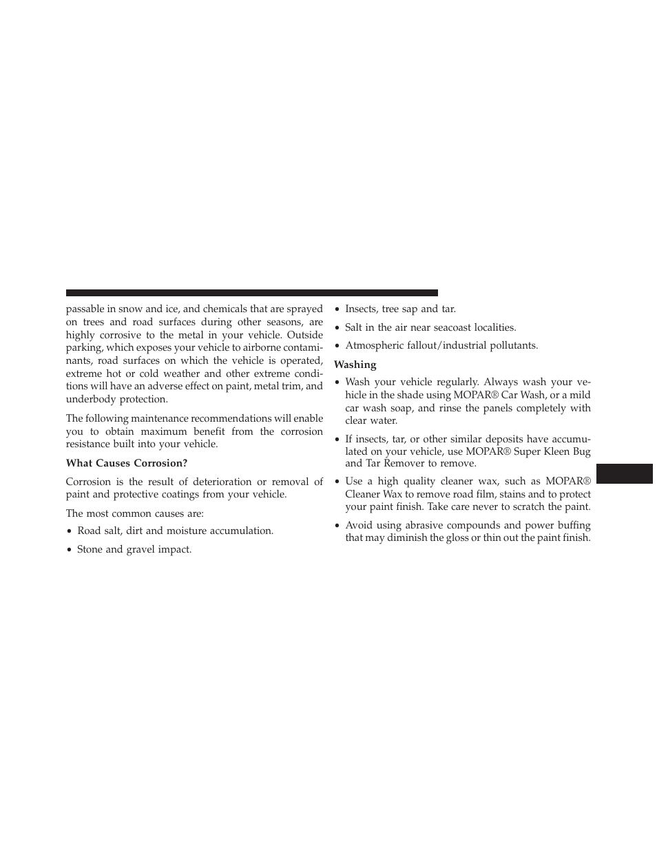 What causes corrosion, Washing | Dodge 2014 Charger - Owner Manual User Manual | Page 567 / 635