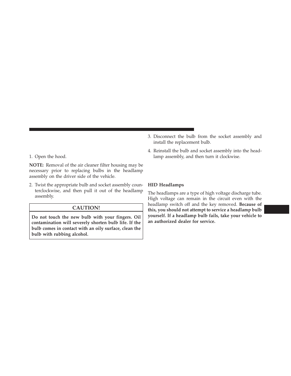 Hid headlamps, Front low beam headlamp, high beam, Front low beam headlamp and park/turn lamp | Dodge 2014 Charger - Owner Manual User Manual | Page 587 / 635