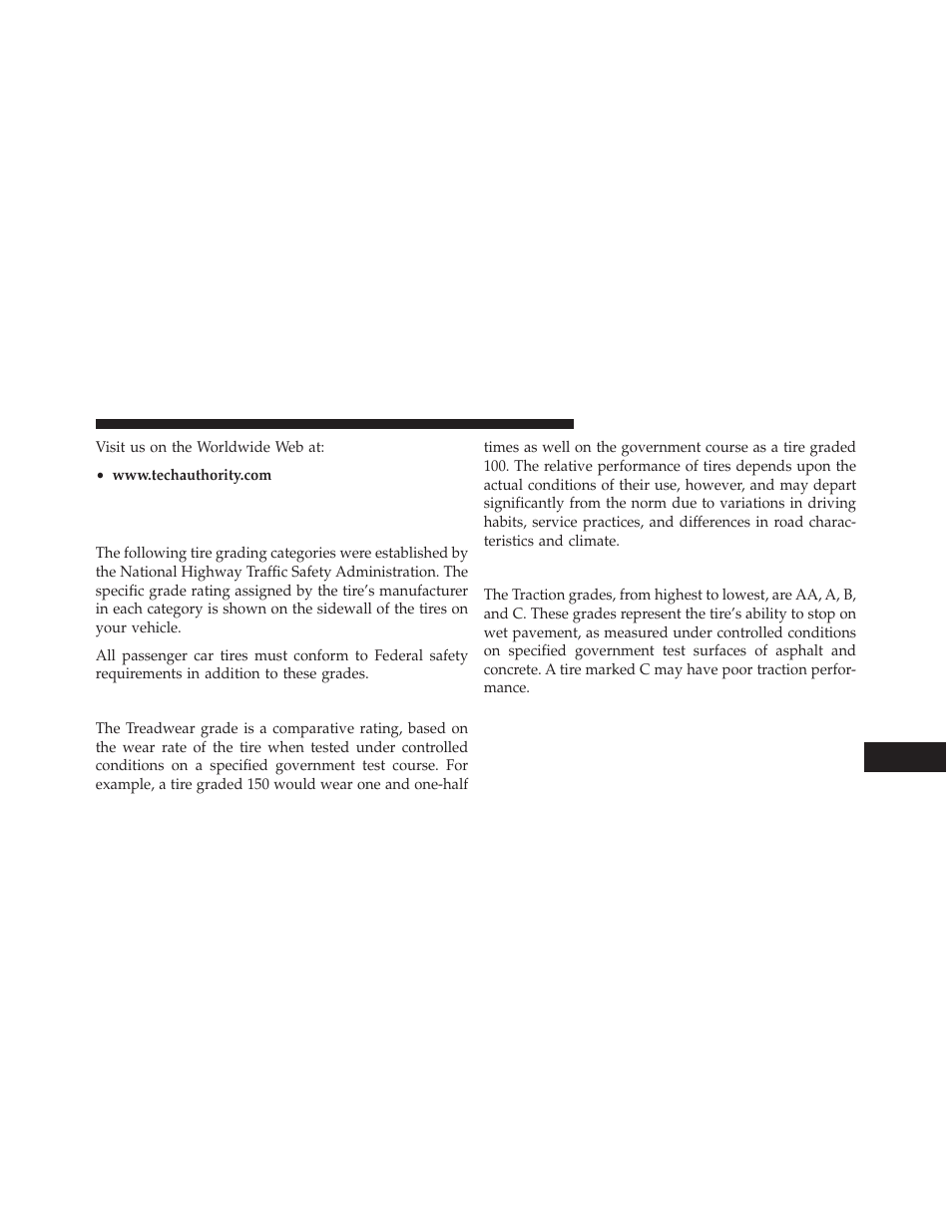 Treadwear, Traction grades, Department of transportation uniform | Tire quality grades | Dodge 2014 Charger - Owner Manual User Manual | Page 609 / 635