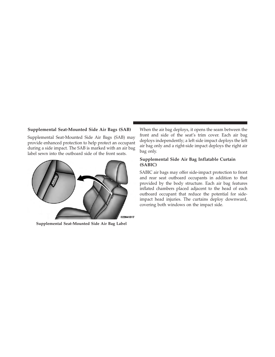 Supplemental seat-mounted side air bags (sab) | Dodge 2014 Charger - Owner Manual User Manual | Page 64 / 635