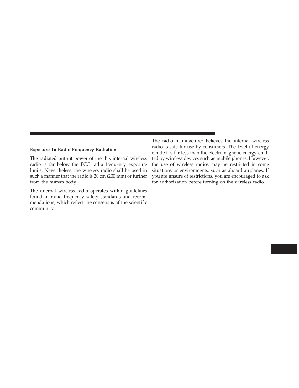 Safety information | Chrysler 2014 300 SRT - Uconnect 4.3/8.4 Manual User Manual | Page 122 / 123