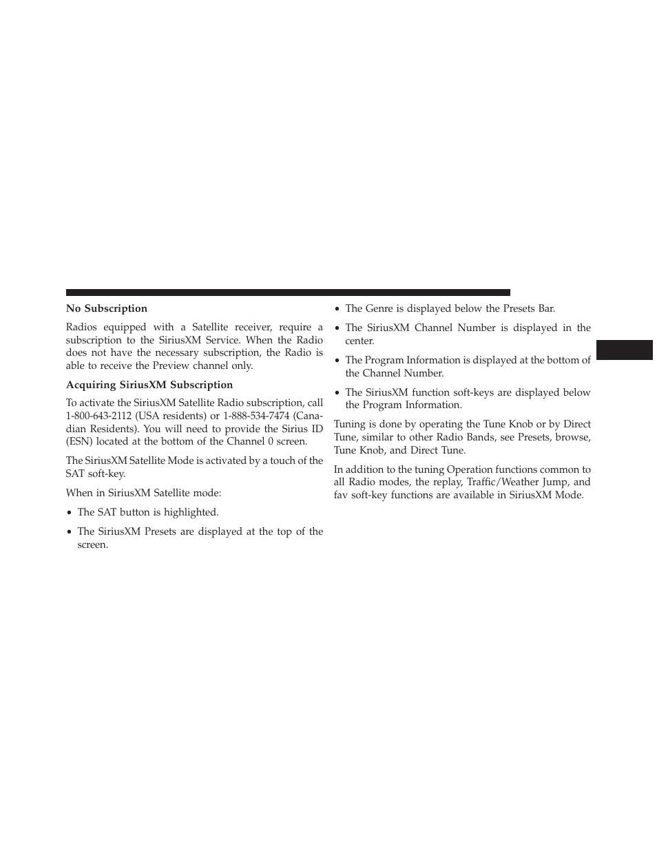 No subscription, Acquiring siriusxm subscription | Chrysler 2014 300 SRT - Uconnect 4.3/8.4 Manual User Manual | Page 16 / 123