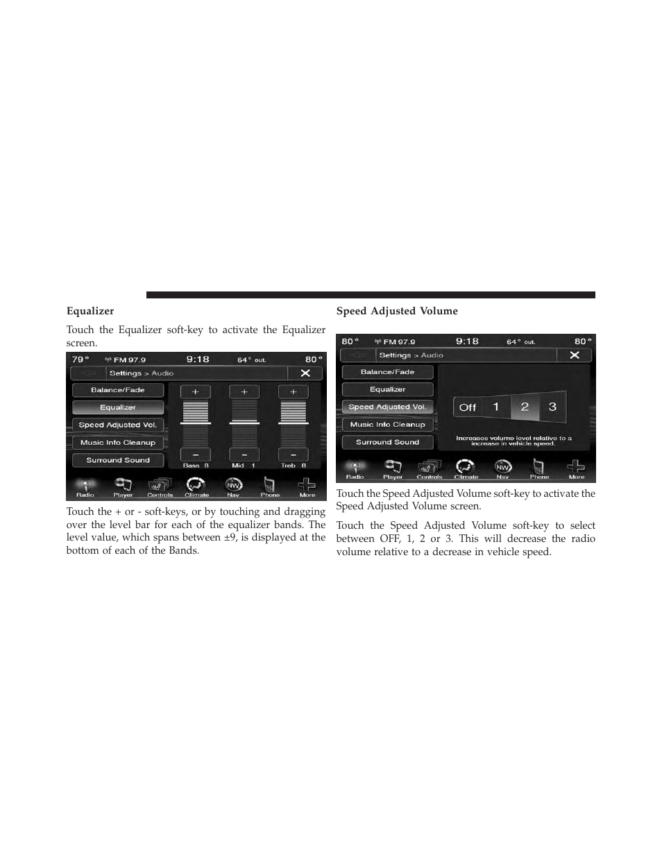 Equalizer, Speed adjusted volume | Chrysler 2014 300 SRT - Uconnect 4.3/8.4 Manual User Manual | Page 23 / 123