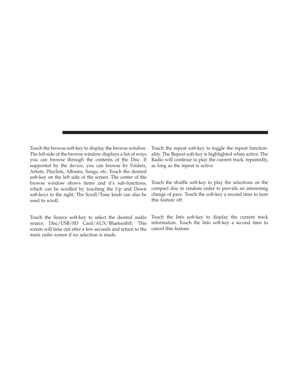 Browse, Source, Repeat | Shuffle, Info | Chrysler 2014 300 SRT - Uconnect 4.3/8.4 Manual User Manual | Page 29 / 123
