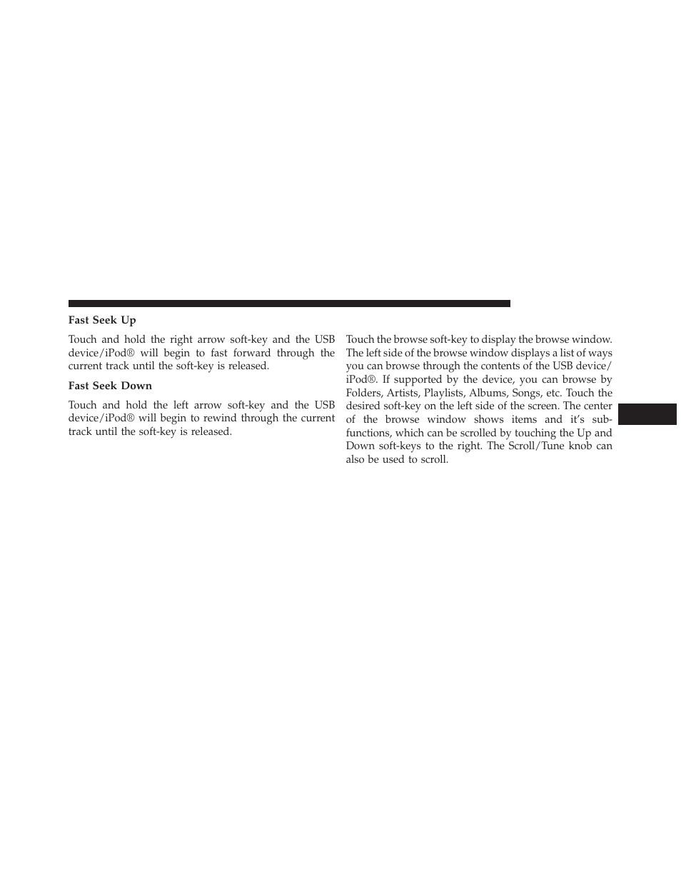 Fast seek up, Fast seek down, Browse | Chrysler 2014 300 SRT - Uconnect 4.3/8.4 Manual User Manual | Page 34 / 123