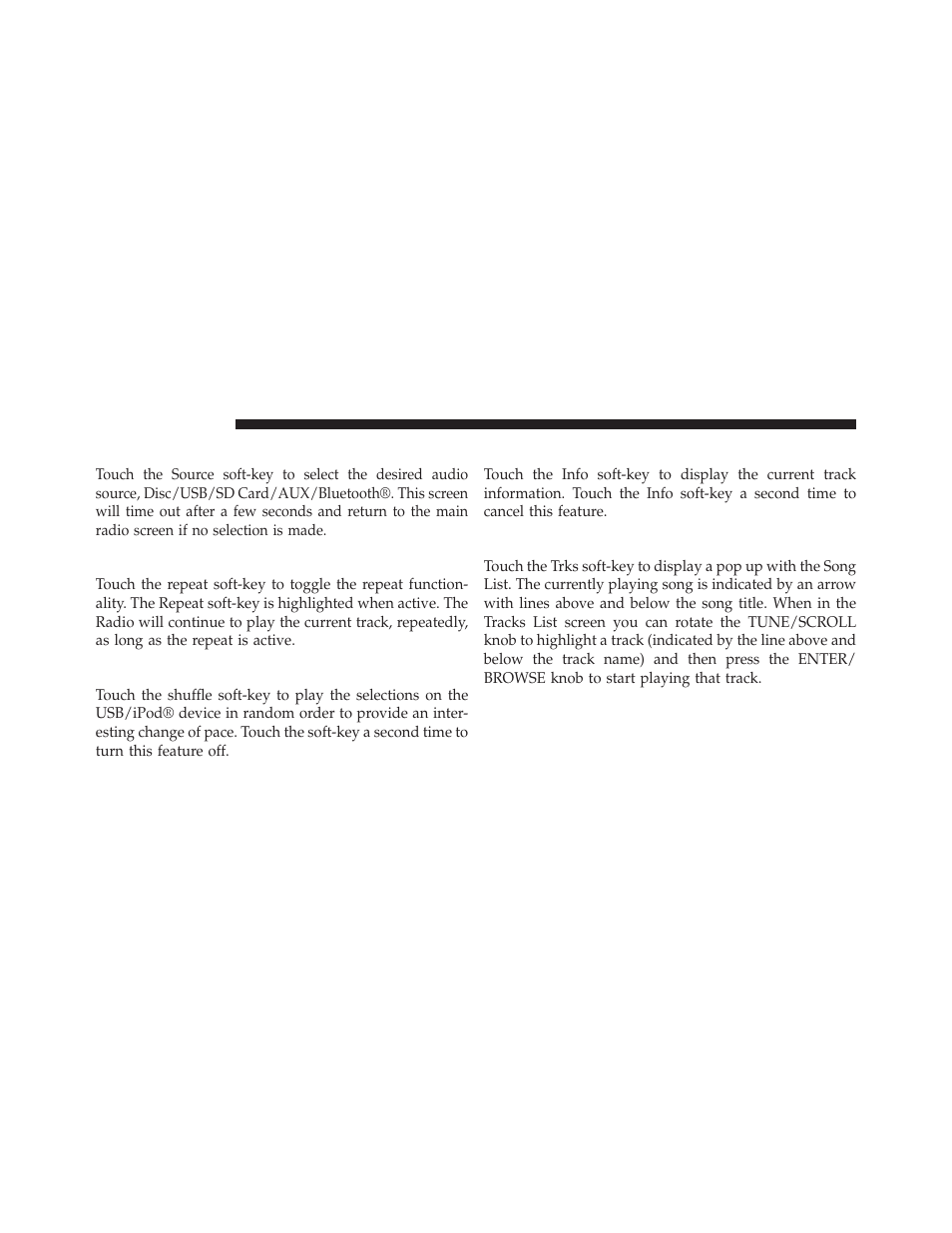 Source, Repeat, Shuffle | Info, Tracks | Chrysler 2014 300 SRT - Uconnect 4.3/8.4 Manual User Manual | Page 39 / 123