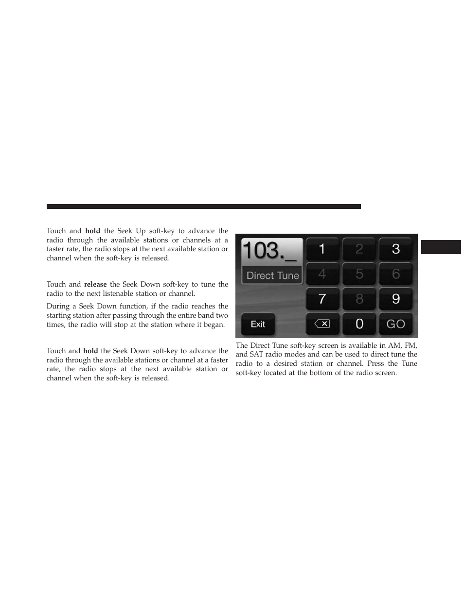 Fast seek up, Seek down, Fast seek down | Direct tune | Dodge 2014 Journey - Uconnect 4.3 Manual User Manual | Page 12 / 45