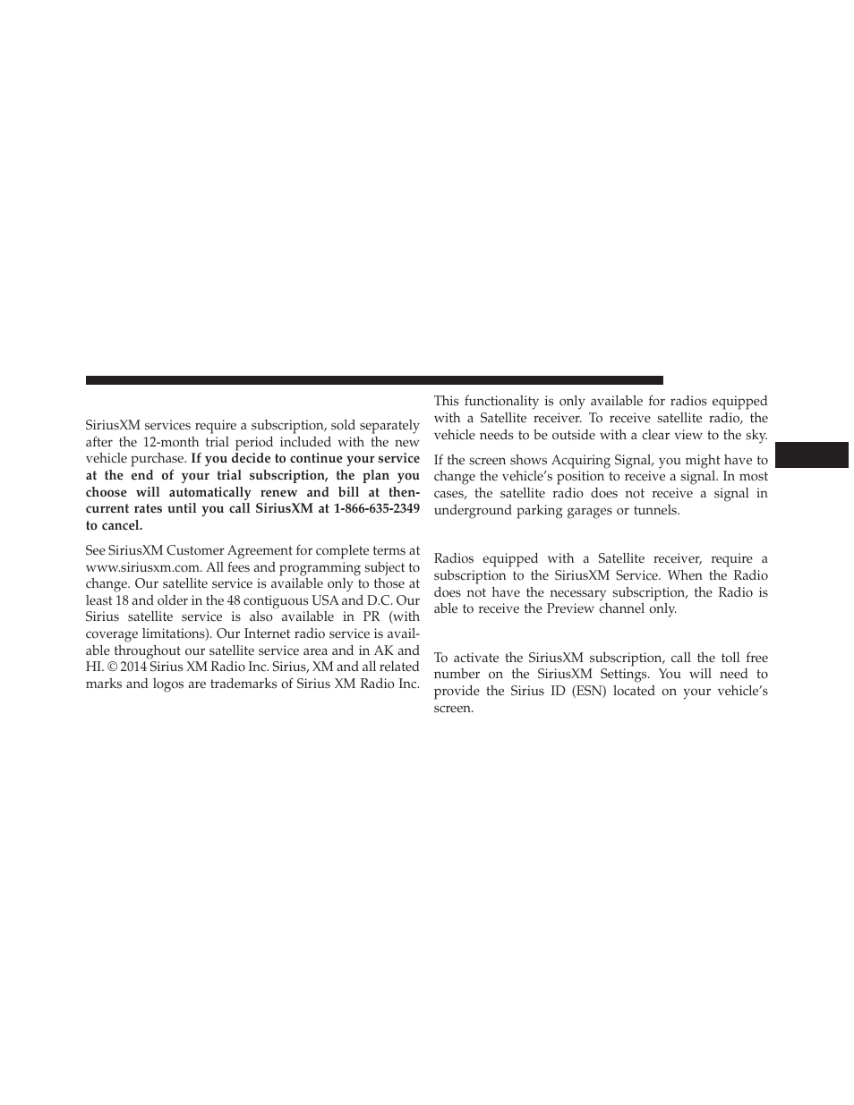 Siriusxm satellite radio mode — if equipped, No subscription, Acquiring siriusxm subscription | Dodge 2014 Journey - Uconnect 4.3 Manual User Manual | Page 16 / 45