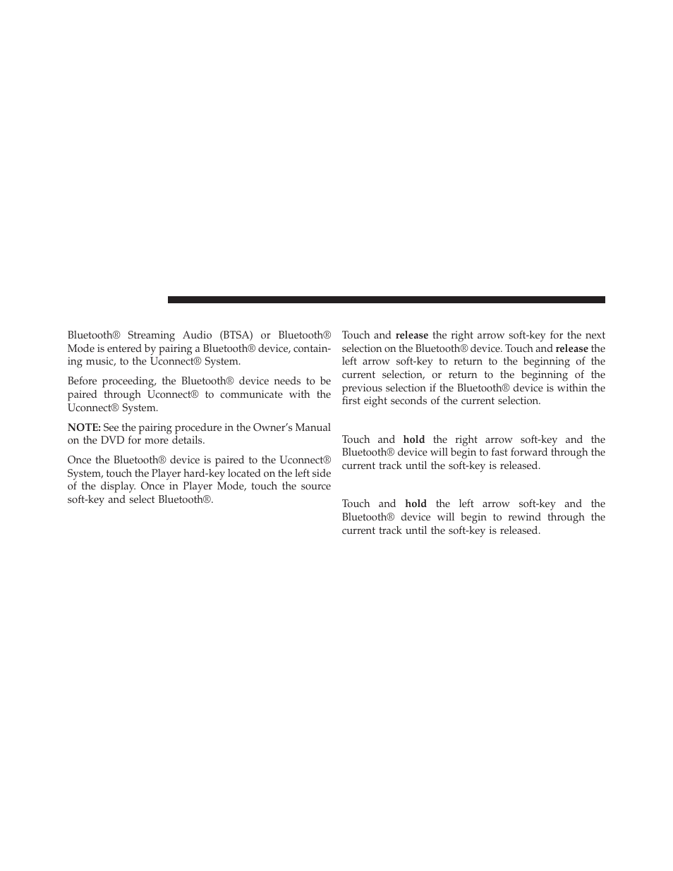 Overview, Seek up/down, Fast seek up | Fast seek down | Dodge 2014 Journey - Uconnect 4.3 Manual User Manual | Page 31 / 45