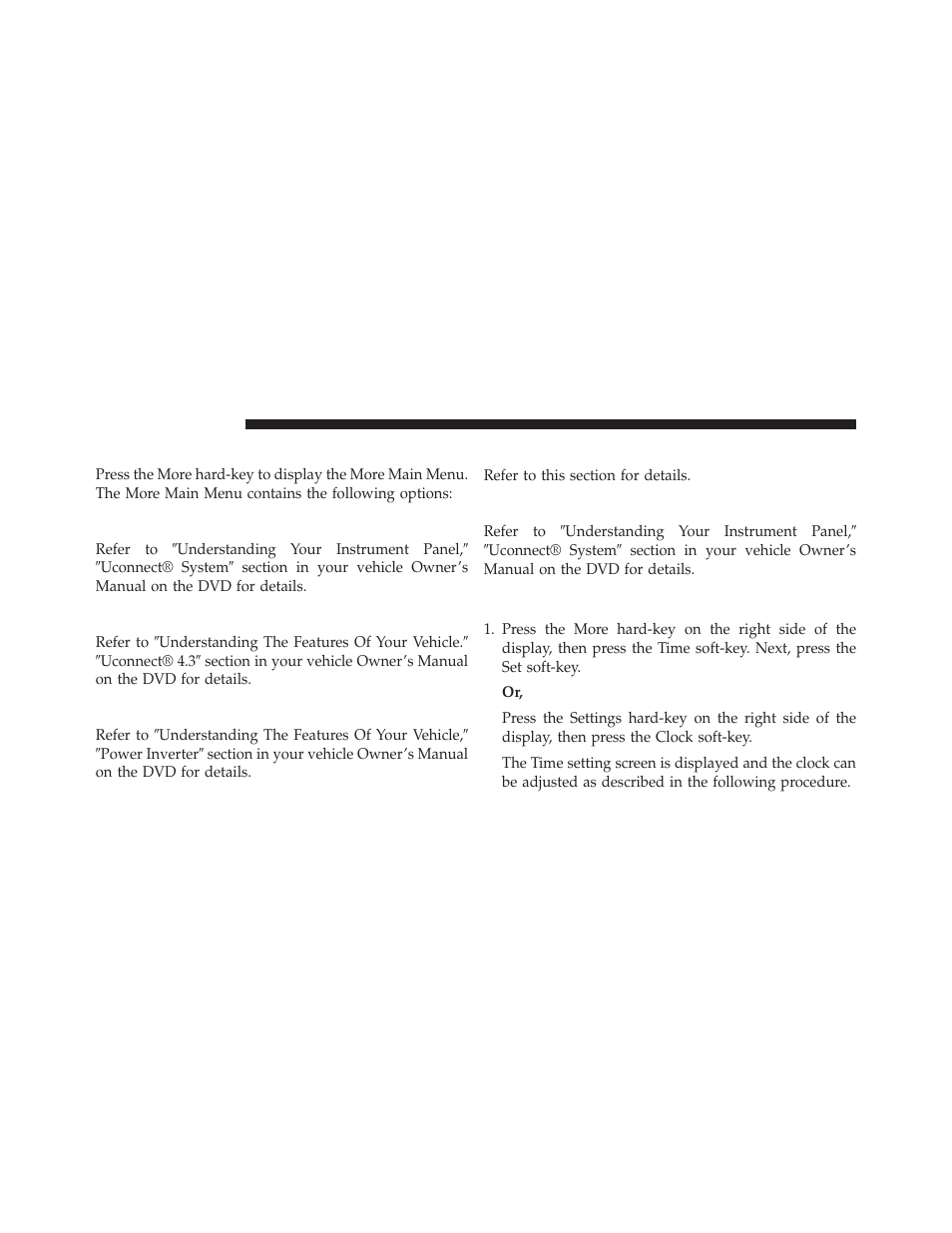 More main menu, Economy — if equipped, Phone | Outlet — if equipped, Time, Compass, Clock setting | Dodge 2014 Journey - Uconnect 4.3 Manual User Manual | Page 35 / 45