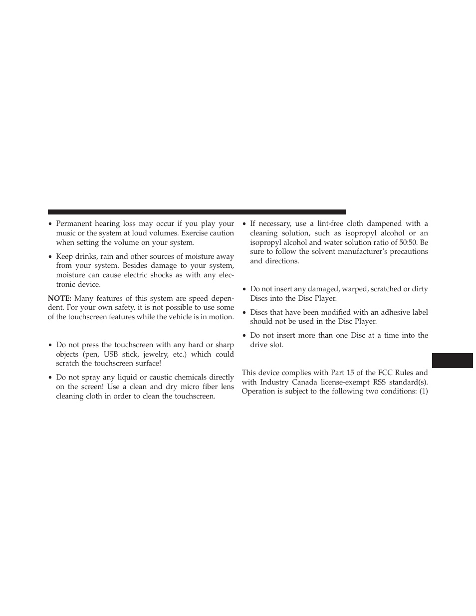 Touchscreen, Disc drive, Fcc declaration | Dodge 2014 Journey - Uconnect 4.3 Manual User Manual | Page 42 / 45