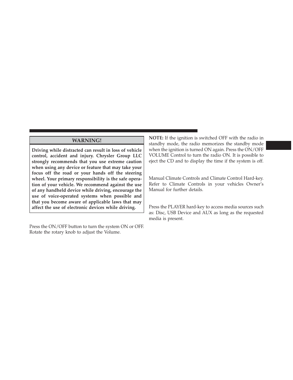 1) on/off & volume, 2)(3) climate controls, 4) player | Dodge 2014 Journey - Uconnect 4.3 Manual User Manual | Page 6 / 45