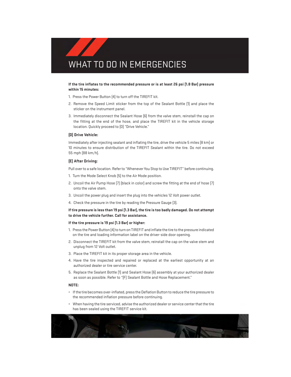 What to do in emergencies | Dodge 2014 Charger - User Guide User Manual | Page 100 / 148