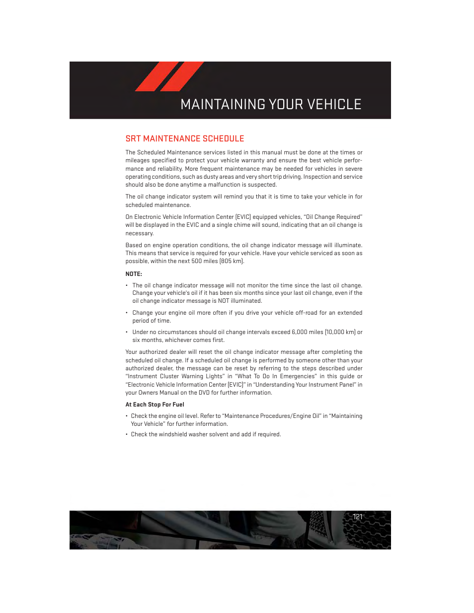 Srt maintenance schedule, Maintaining your vehicle | Dodge 2014 Charger - User Guide User Manual | Page 123 / 148