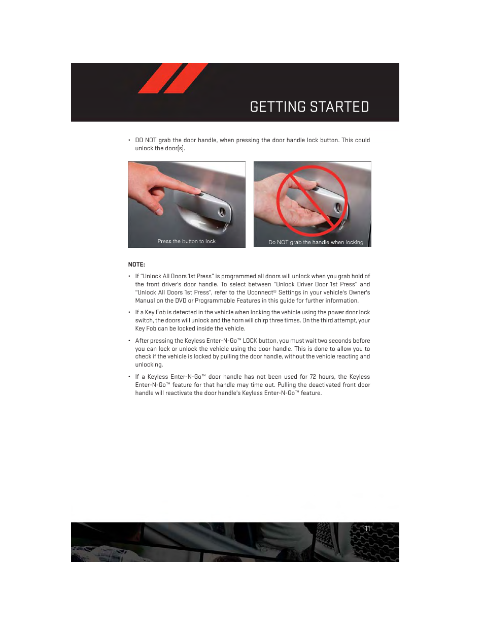 Getting started | Dodge 2014 Charger - User Guide User Manual | Page 13 / 148