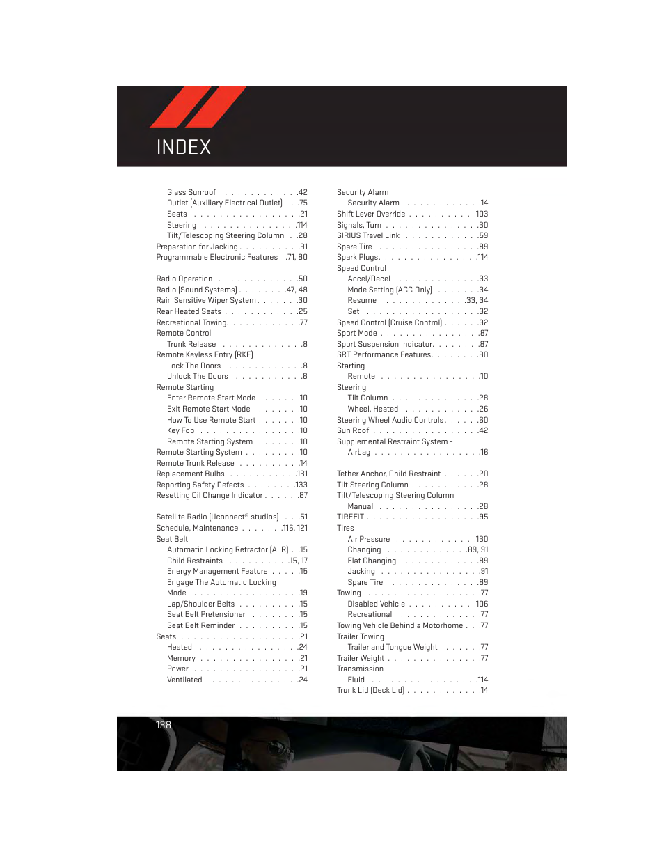 Index | Dodge 2014 Charger - User Guide User Manual | Page 140 / 148